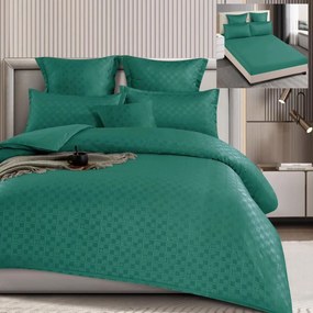 Set lenjerie de pat cu elastic, model embosat, tesatura tip finet, 6 piese, pat 2 persoane, verde, T4-14
