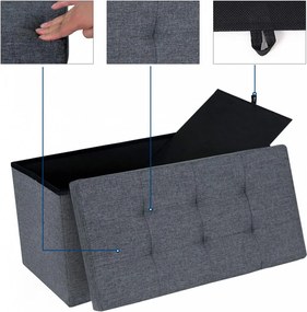Bancheta cu capac si spatiu depozitare, textil / MDF, gri inchis, Songmics
