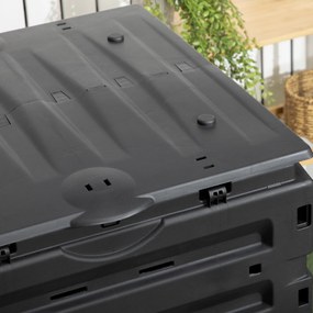 Outsunny Compostor de grădină 450 L, recipient pentru compost, 80 de aerisiri și 2 uși glisante, 69 x 71 x 103 cm, negru | Aosom Romania
