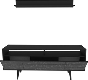 Mobilier living OLA, negru cu efect de marmura, PAL melaminat, 2 piese