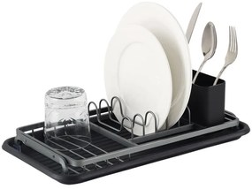 Uscător de vase Luigi Ferrero FR-3821A, 42x23x12 cm, Picioare antiderapante, Tavă de scurgere, Negru/gri