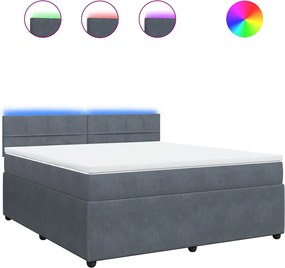 vidaXL Pat box spring cu saltea, gri închis, 180x200 cm, catifea