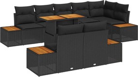 vidaXL Set de canapele pentru grădină 9 pcs Negru Rattan poli