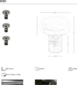 Lampa de masa din sticla fumurie si marmura portelanata neagra