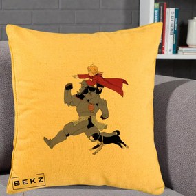 Perna Personalizata Fullmetal Alchemist Edward si Alphonse, 40x40 cm, Galben, Husa Detasabila, Perna Inclusa, BEKZ®