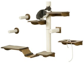 PawHut Set de trepte pentru pisici, perete de escaladare, 8 piese, până la 8 kg, rezistent, Maro/Crem | Aosom Romania