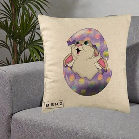 Perna Decorativa Iepuras din Ou de Pasti, 40x40 cm, Bej, Husa Detasabila, Perna Inclusa, BEKZ®