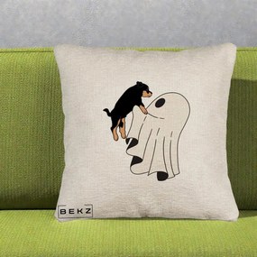 Perna Decorativa Caine Rottweiler Fantoma Halloween, 40x40 cm, Bej Canapea, Husa Detasabila, Perna Inclusa, BEKZ®