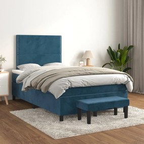 vidaXL Pat box spring cu saltea, albastru închis, 120x200 cm, catifea