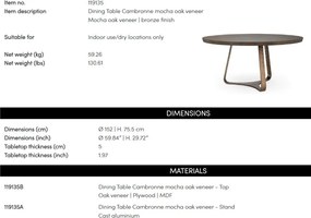 Masa Rotunda LUX din Aluminiu, Furnir de Stejar, Cambronne 152cm