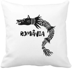 Perna Decorativa Patrata Lup Dacic Romania, 40x40 cm, Alba, Mata, Husa Detasabila, Burduf