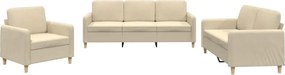vidaXL Set de canapele cu perne, 3 piese, crem, textil