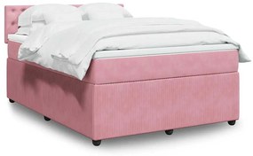 vidaXL Pat box spring cu saltea, roz, 140x190 cm, catifea