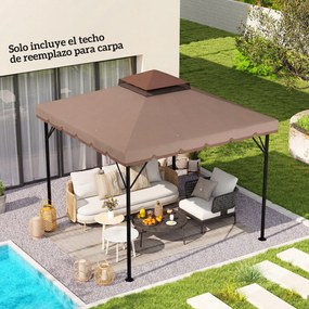 Outsunny Prelată de schimb 3x3 m cu acoperiș dublu Orificii de drenaj și UPF 30+ Doar prelată NU include cadru Kaki | Aosom Romania