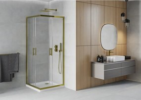 Mexen Rio cabina de duș pătrată 90 x 90 cm, transparentă, aurie + cadă Flat, albă - 860-090-090-50-00-4010G