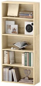 HOMCOM Bibliotecă raft de depozitare 5 nivele cu rafturi reglabile pentru living, dormitor, birou, 60x24x133,5 cm, natural | Aosom Romania