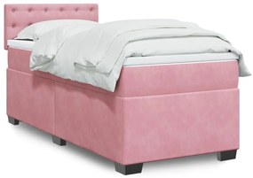 vidaXL Pat box spring cu saltea, roz, 80x200 cm, catifea