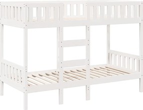 vidaXL Pat supraetajat, alb, 75x190 cm, lemn masiv de pin