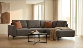 Colțar gri antracit cu tapițerie din chenille (cu colț pe partea dreaptă/în formă de ”L”) Fabian – Scandic