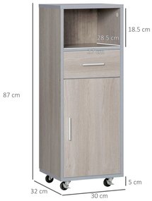 KLEANKIN Mobilier pentru baie inaltat din MDF, 30x32x87cm, Gri si Lemn