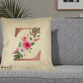 Cadou Personalizat - Perna Personalizata Monograma Rose Gold Litera Z, 40x40 cm, Crem, Husa Detasabila, Perna Inclusa, BEKZ®