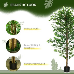 HOMCOM Plantă Artificială de Ficus cu 1260 Frunze, Plantă Artificială cu Ghiveci Inclus, Ø17,5x14,5 cm, Verde | Aosom Romania