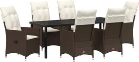 vidaXL Set de masă pentru grădină cu pernă 7 pcs Maro poliratan
