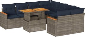 vidaXL Set canapele de grădină, 9 piese, cu perne, gri, poliratan
