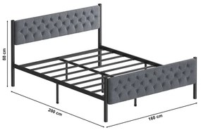 Pat metalic dublu KAROM 160 x 200 cm, gri, capacitate de încărcare 200 kg