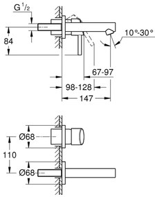 GROHE 19575001 - Baterie pentru lavoar cu două găuri CONCETTO, 147 mm, crom lucios