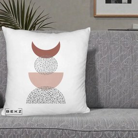 Perna Decorativa Boho Luna Plina si Forme Punctate, 40x40 cm, Alb Pufos, Husa Detasabila, Perna Inclusa, BEKZ®