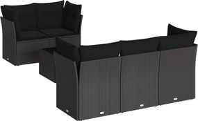 vidaXL Set mobilier de grădină cu perne, 6 piese, negru, poliratan