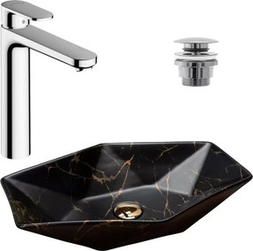 Pachet lavoar pe blat Rea Cleo alb 61 cm, baterie lavoar Hansgrohe Vernis Blend negru si ventil lavoar Click-Clack D negru