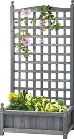 Outsunny jardinieră înălțată cu spalier, jardinieră pentru flori, arc pentru trandafiri cu suport pentru plante cățărătoare, lemn, gri, 64 x 28 x 120 cm | Aosom Romania