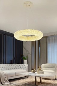 Lustră LED Suspendată cu Telecomandă – Ø60 cm, 3 Tipuri de Lumină, Intensitate Reglabilă, Design Auriu
