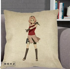 Perna Personalizata Naruto Sakura Haruno Portret, 40x40 cm, Crem, Husa Detasabila, Perna Inclusa, BEKZ®