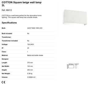 Aplica de perete ambientala design modern COTTON Square 2L bej