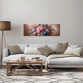 Tablou - Masă plină de flori (cu ceas) (90x30 cm)