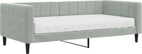 vidaXL Pat de zi cu saltea, gri deschis, 90x190 cm, catifea