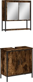 vidaXL Set mobilier de baie, 2 piese, stejar fumuriu, lemn prelucrat