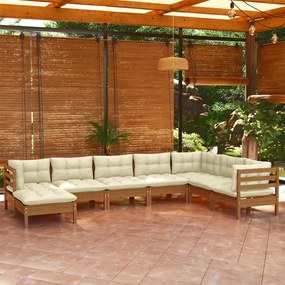 3096662 vidaXL Set mobilier grădină cu perne, 8 piese, maro miere, lemn de pin