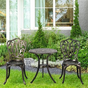 Outsunny Set Mobilier Grădină 2 Persoane 2 scaune și Masă Rotundă stil retro din aluminiu turnat, bronz | Aosom Romania