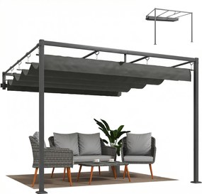 Outsunny Pergolă adosată 3x3 m cu Acoperiș Retractabil Alunecător UV30+ și Orificii de Drenaj, Gri Închis | Aosom Romania