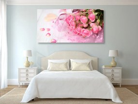 Tablou buchet romantic de trandafiri roz