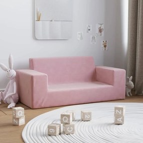 341820 vidaXL Canapea pentru copii cu 2 locuri, roz, pluș moale