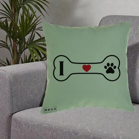 Perna Personalizata I Love Dog Os si Labuta, 40x40 cm, Verde, Husa Detasabila, Perna Inclusa, BEKZ®