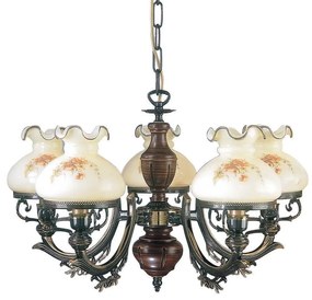 Candelabru clasic cu 5 brate design italian din alama cu lemn 2812