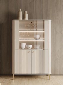 Vitrină Vesper 103 cm cu 4 uși - cașmir / picioare aurii