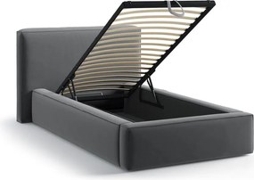 Pat gri tapițat cu spațiu de depozitare cu somieră 90x200 cm Jodie – Micadoni