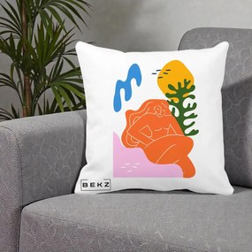 Perna Decorativa Femeie Portocalie Relaxata, 40x40 cm, Alba Mata, Husa Detasabila, Perna Inclusa, BEKZ®